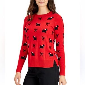 NWT Charter Club Scottie Dog & Bow-Print Sweater XL Red Black Holiday Christmas